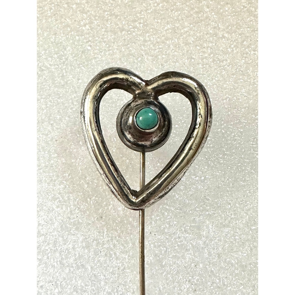 Vintage‎ Sterling Silver & Turquoise Stickpin Heart